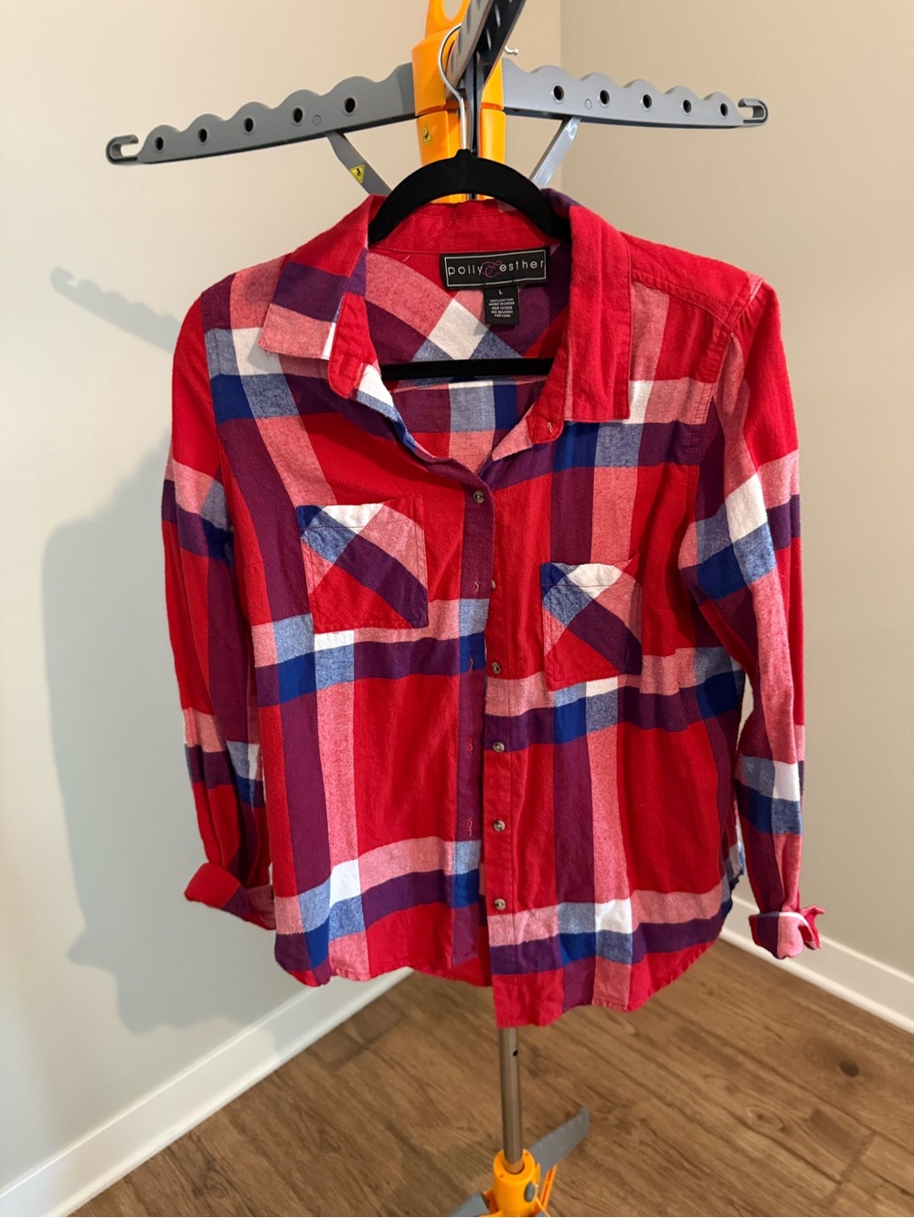 Polly & Esther Red, Navy & White Plaid Shirt